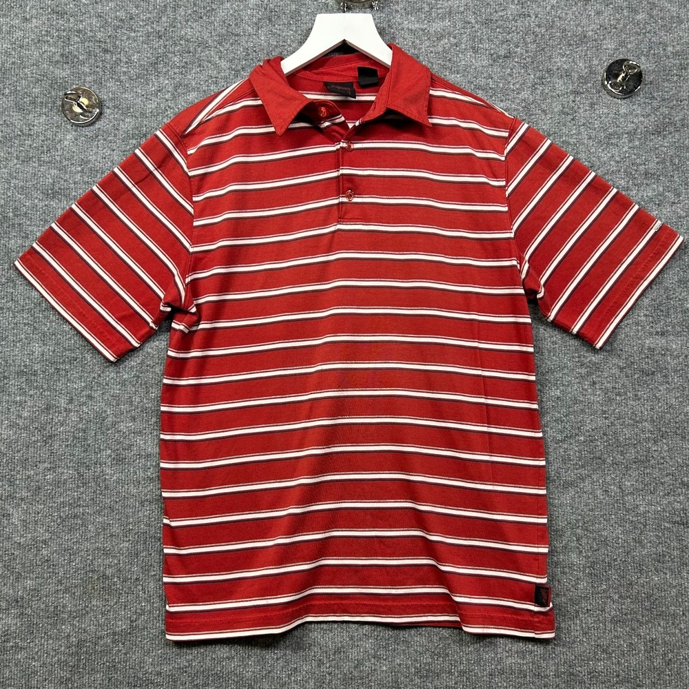 VTG Billabong Polo Shirt Men's Red White Striped Short Sleeve Casual - Medium